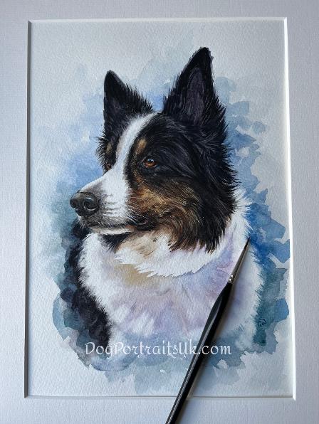 White dog watercolour, Custom dog pet portrait painting in watercolour
