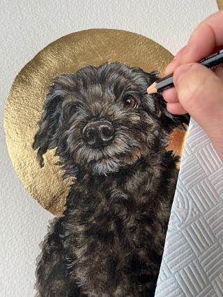 Dog Painting with a 23 carat gold halo