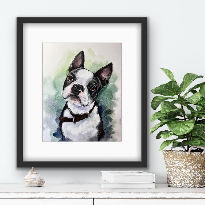 White dog watercolour, Custom dog pet portrait painting in watercolour