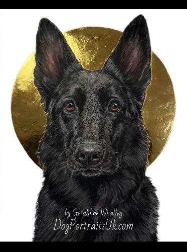Custom pet paintings with gold leaf halo