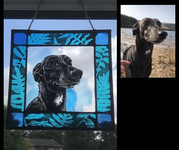 dog painting stained glass